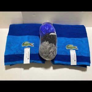 NWT 2 Lacoste Bath Towels with 3 mesh sponges